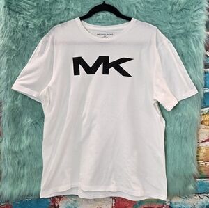 Michael Kors White and Black Short Sleeve Tee Shirt With MK Logo Size M.